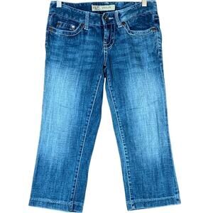 BKE Womens Jeans Blue Capris Denim Starlite Whiskered Heavy Stitching 25